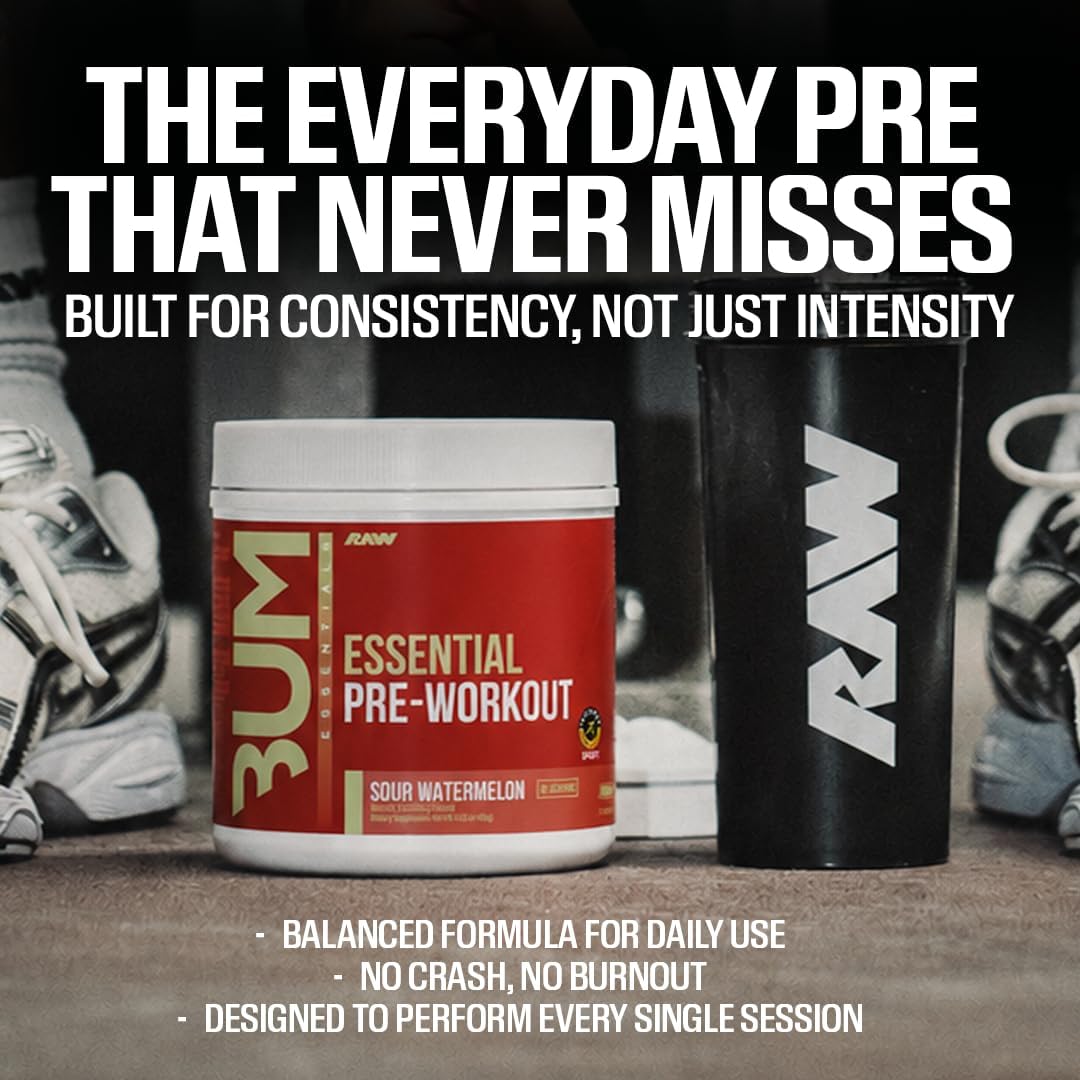 RAW Nutrition - Essential Pre - Chris Bumstead Pre Workout Formula, Sports Nutrition Pre-Workout Powders | Men & Womens Drink, Energy Powder for Working Out (Blue Raspberry)
