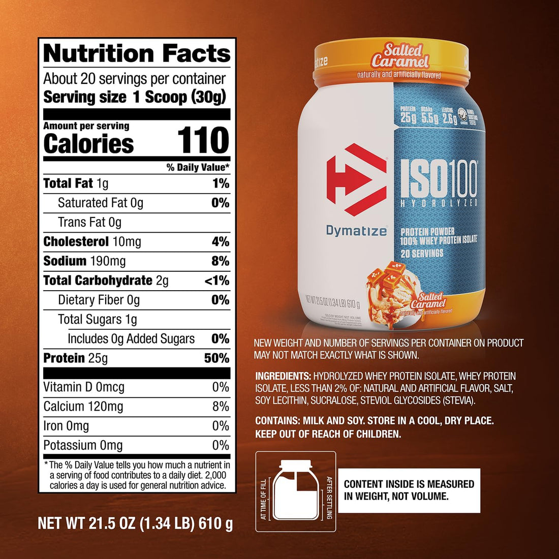 Dymatize ISO100 Whey Protein Powder Isolate, Salted Caramel