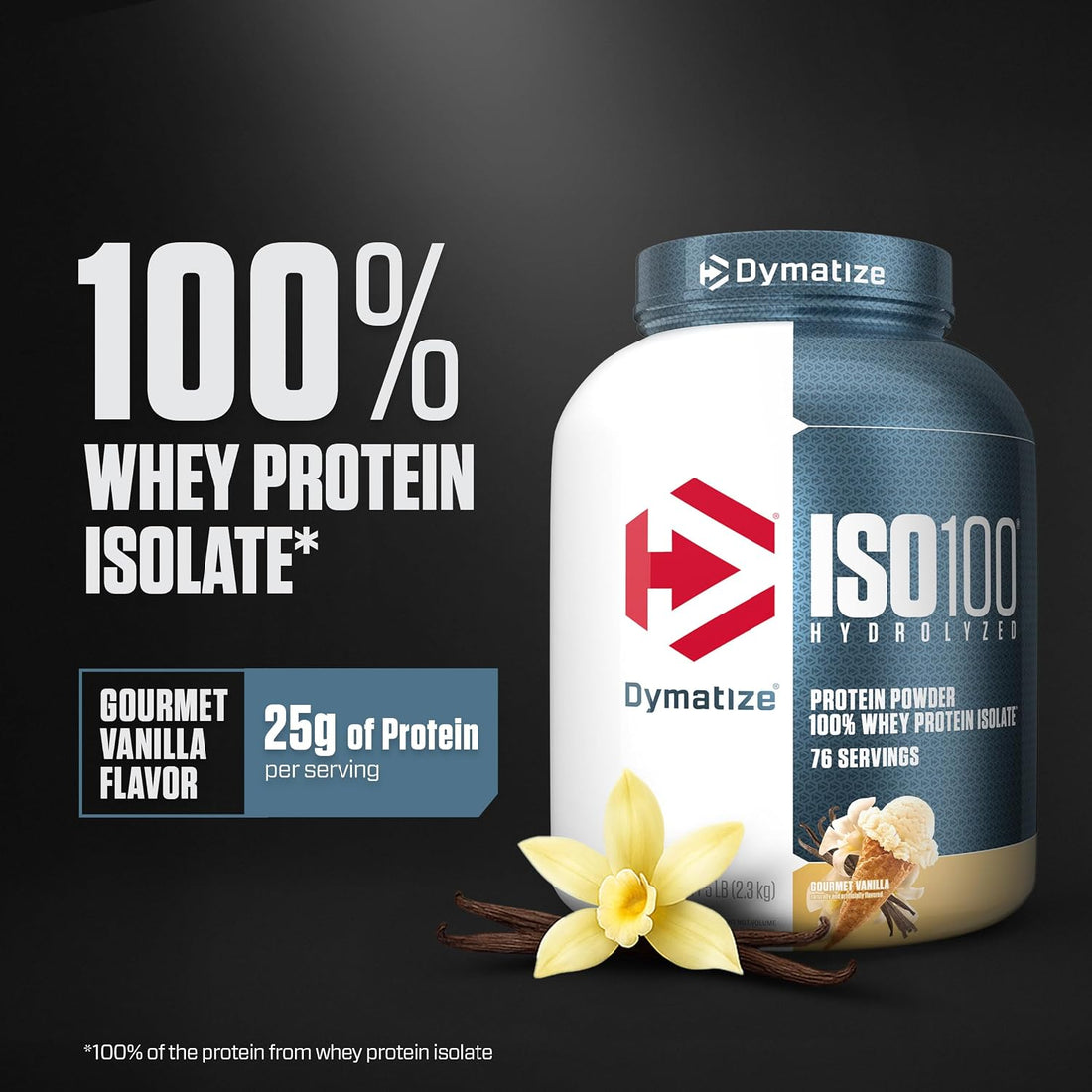 Dymatize ISO 100 Whey Protein Powder with 25g of Hydrolyzed 100% Whey Isolate, Vanilla 5 Pound